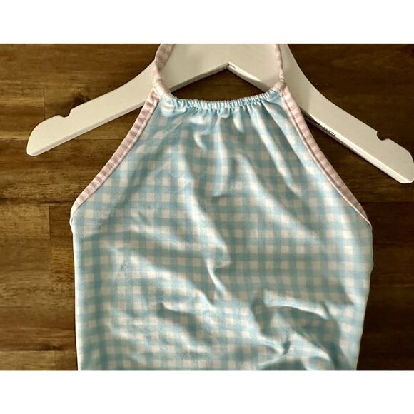 Bailey Boys Blue Pink Gingham One Piece Tank Swimsuit Classic Preppy Beach 4T - Picture 3 of 7